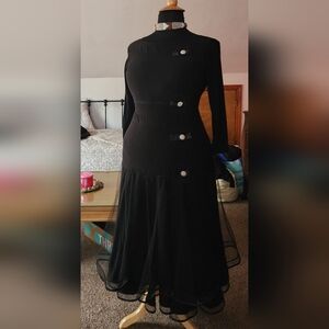 Size 16/18 smooth ballroom practice wear set with pearl/rhinestone buttons.